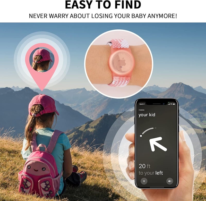 FNCOLL 2 Pack Kids Wristband for AirTag, Nylon Watch Band GPS Tracker Holder Protective Case Compatible with Apple Air Tag, Adjustable Anti-lost Bracelet for Toddler Baby Children Elders - Image 5